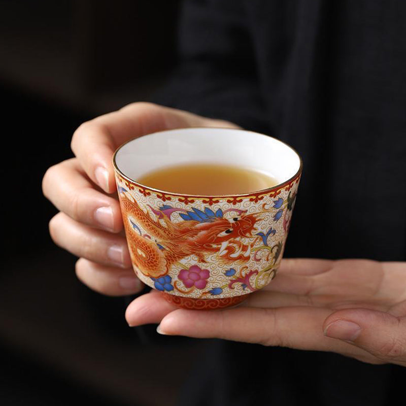 Buddha Stones 2Pcs Dragon Phoenix Ceramic Teacup Kung Fu Tea Cups Cup BS 2