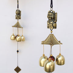 Buddha Stones Auspicious Wealth Cat Wall Hanging Chime Bell Copper Luck Handmade Home Decoration Decorations BS 43cm