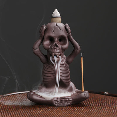Buddha Stones Little Skull Ghost Purple Clay Backflow Smoke Fountain Peace Incense Burner Decoration Incense Burner BS Little Ghost/Don't Listen