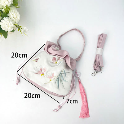 Buddha Stones Suzhou Embroidery Camellia Magnolia Peony Lotus Silk Tote Crossbody Bag Shoulder Bag Handbag Crossbody Bag BS 22