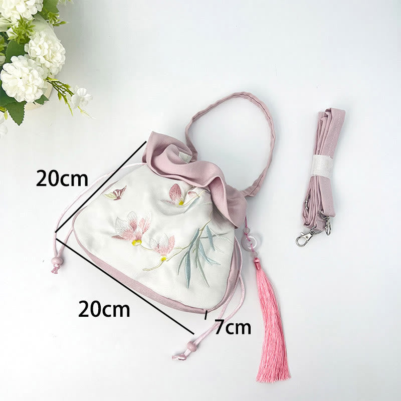 Buddha Stones Suzhou Embroidery Camellia Magnolia Peony Lotus Silk Tote Crossbody Bag Shoulder Bag Handbag Crossbody Bag BS 22