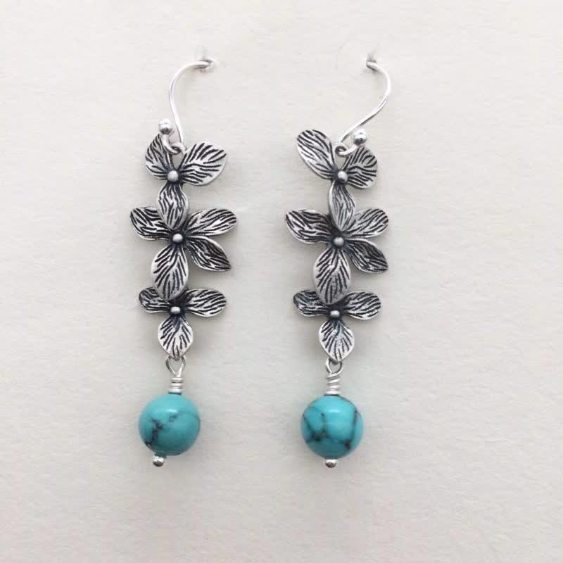 Buddha Stones 925 Sterling Silver Turquoise Lazurite Flower Leaf Serenity Protection Hook Drop Dangle Earrings - image 3