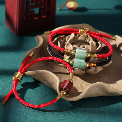 Buddha Stones Tibet Handmade Green Aventurine Red Stone Malachite Luck Protection Braided Rope Bracelet Bracelet BS 14