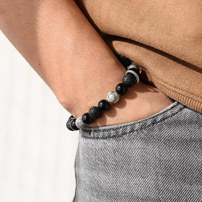 Buddha Stones Vintage Lava Rock Black Obsidian Picasso Jasper Beads Support Rope Bracelet Bracelet BS 13