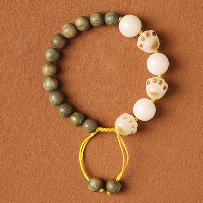 Buddha Stones Natural Green Sandalwood Bodhi Seed Cat Paw Claw Cure Bracelet Bracelet BS Green Sandalwood&Bodhi Seed(Wrist Circumference 14-15cm)