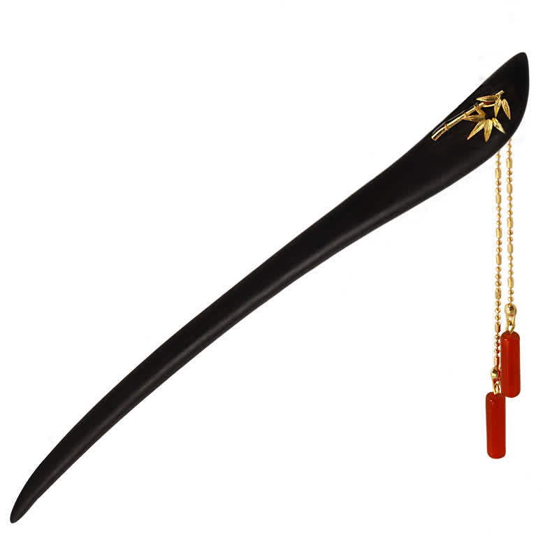 Buddha Stones Red Agate Ebony Wood Confidence Tassel Hairpin Hairpin BS 7