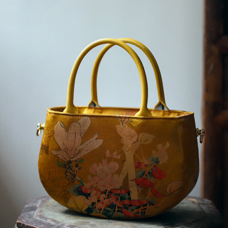 Buddha Stones Vintage Flower Peony Metal Chain Zipper Handbag Crossbody Bag Shoulder Bag Handbags BS 7
