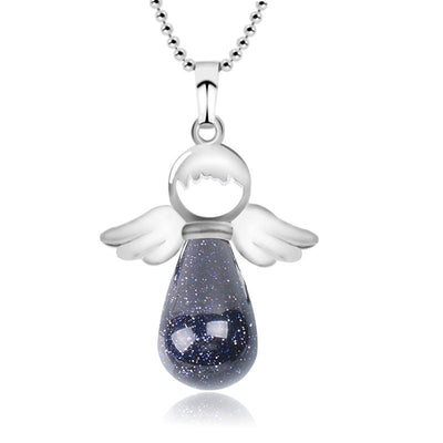Buddha Stones Little Angel Wings Natural Crystal Luck Necklace Pendant - Blue Sandstone - image 15