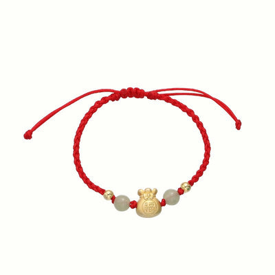Buddha Stones Lucky Money Bag Fu Character Jade Bead Luck Braided Bracelet Bracelet BS 3