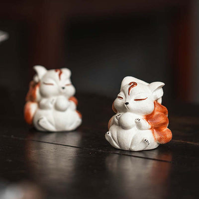 Buddha Stones Mini Nine-Tailed Fox Purple Clay Luck Desk Decoration Decorations BS 11