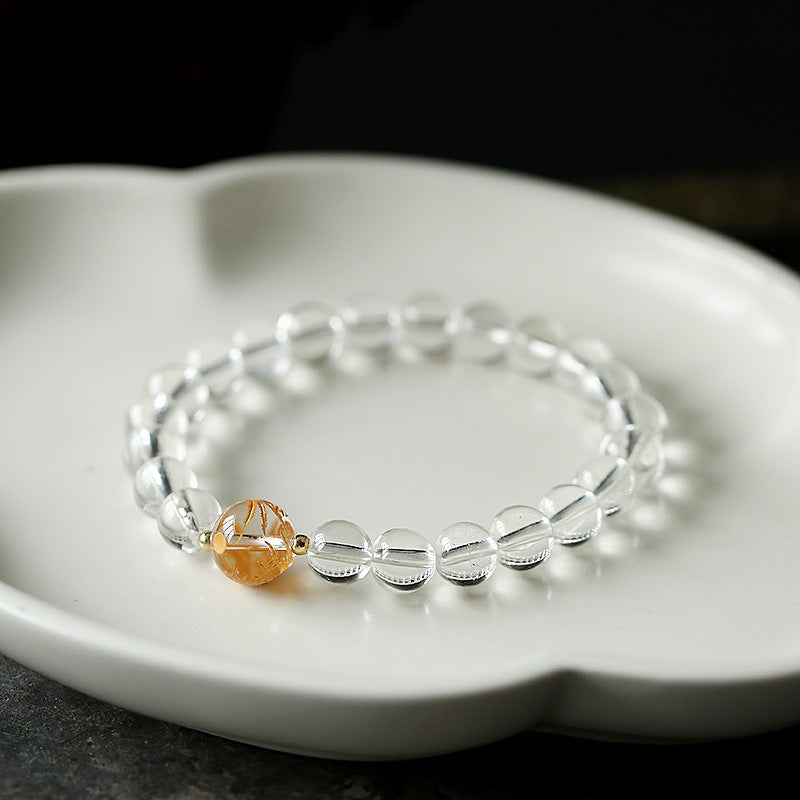 Buddha Stones Natural Black Obsidian White Crystal Black Onyx Dragon Strength Bracelet Bracelet BS 9