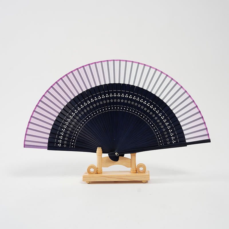 Buddha Stones Gradient Color Hollow Engraved Handheld Bamboo Folding Fan Folding Fan BS Gradient Light Purple 20cm