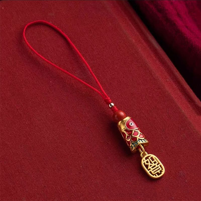 Buddha Stones Koi Fish Cinnabar Attracting Wealth Wish Ruyi Charm Luck Phone Hanging Decoration Phone Hanging Decoration BS Wishful Koi Fish Single Bead
