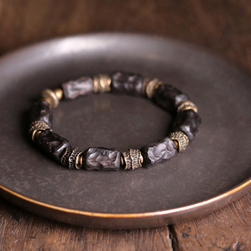 Buddha Stones Tibetan Ebony Wood Copper Calm Peace Bracelet Bracelet BS 2