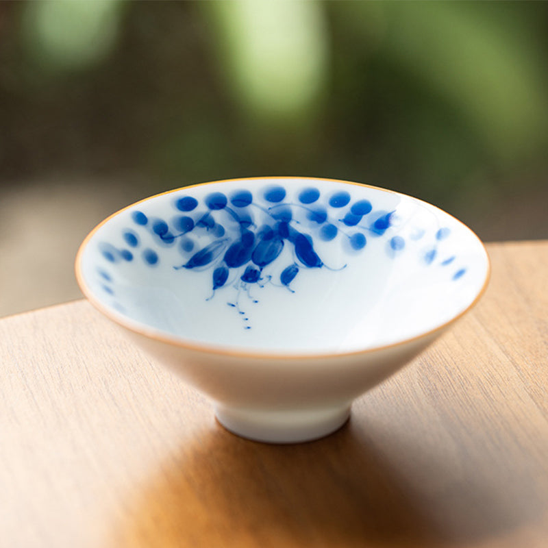 Buddha Stones Mandala Flower Koi Fish Lotus Bird Persimmons Teacup Kung Fu Tea Cup 50ml Cup BS Blue Lotus 8.3cm*3.3cm*50ml