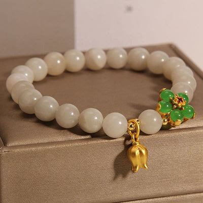 Buddha Stones Natural Jade Green Flower Lily Of The Valley Luck Bracelet Bracelet BS 1