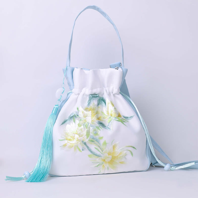 Buddha Stones Suzhou Embroidery Rabbit Lotus Epiphyllum Peony Magnolia Silk Tote Crossbody Bag Shoulder Bag Handbag Crossbody Bag BS 6