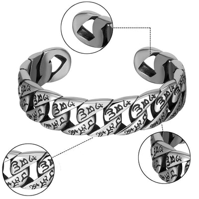 Buddha Stones Tibetan Om Mani Padme Hum Mantra Titanium Steel Peace Cuf Bangle Bracelet Bracelet Bangle BS 6