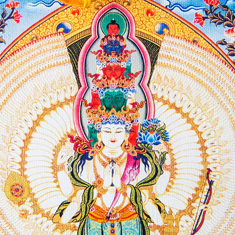 Buddha Stones Tibetan Thousand-handed Avalokitesvara Framed Thangka Blessing Decoration Decorations BS 10