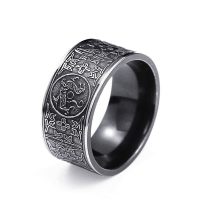 Buddha Stones Four Guardian Beast Dragon White Tiger Suzaku Basalt Carved Success Luck Ring Ring BS 9