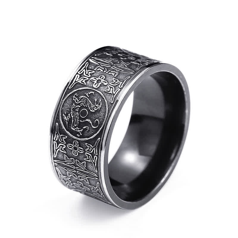 Buddha Stones Four Guardian Beast Dragon White Tiger Suzaku Basalt Carved Success Luck Ring Ring BS 9