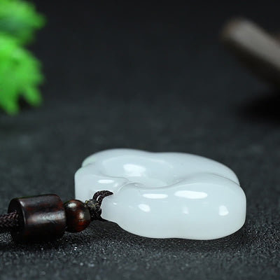 Buddha Stones Tianshan Jade Golden Silk Jade Chinese Lock Charm Abundance Necklace Pendant 14