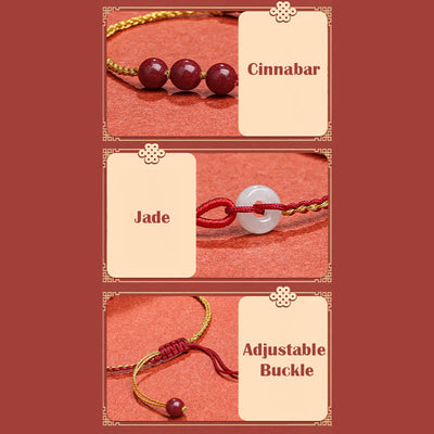 Buddha Stones Natural Cinnabar Jade Peace Buckle Blessing Bracelet Bracelet BS 20