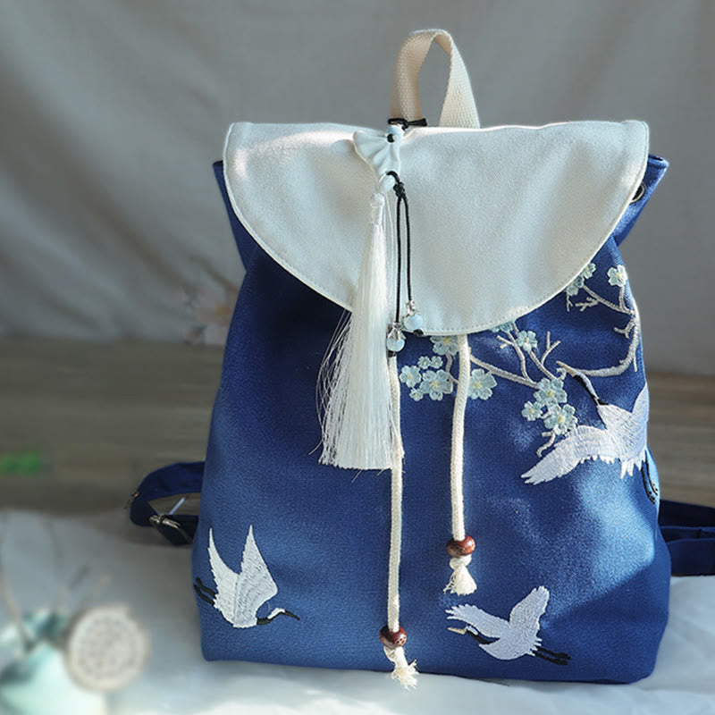 Buddha Stones Handmade Embroidered Large Capacity Canvas Backpack Backpack BS 25