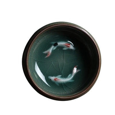 Buddha Stones Colorful Koi Fish Ceramic Teacup Kung Fu Tea Cup Bowl Cup BS 7