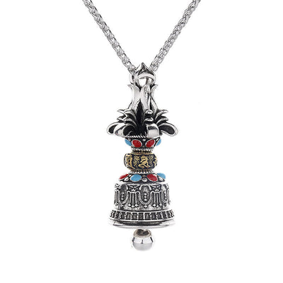 Buddha Stones Tibetan Om Mani Padme Hum Dorje Vajra Bell Strength Necklace Pendant Necklaces & Pendants BS 3