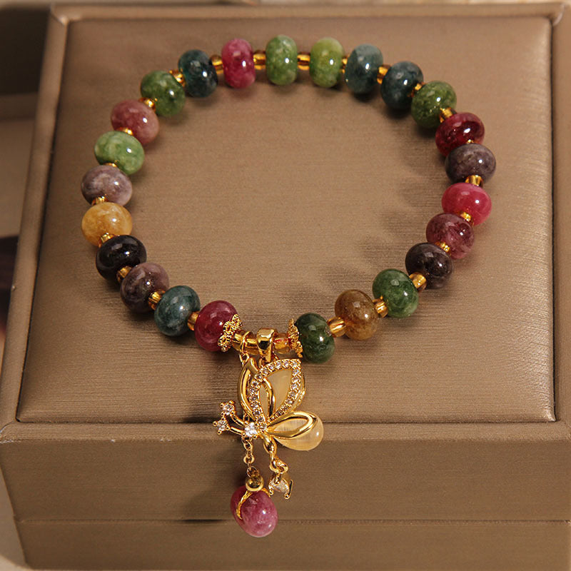 Buddha Stones Colorful Tourmaline Butterfly Charm Wisdom Bracelet Bracelet BS 2