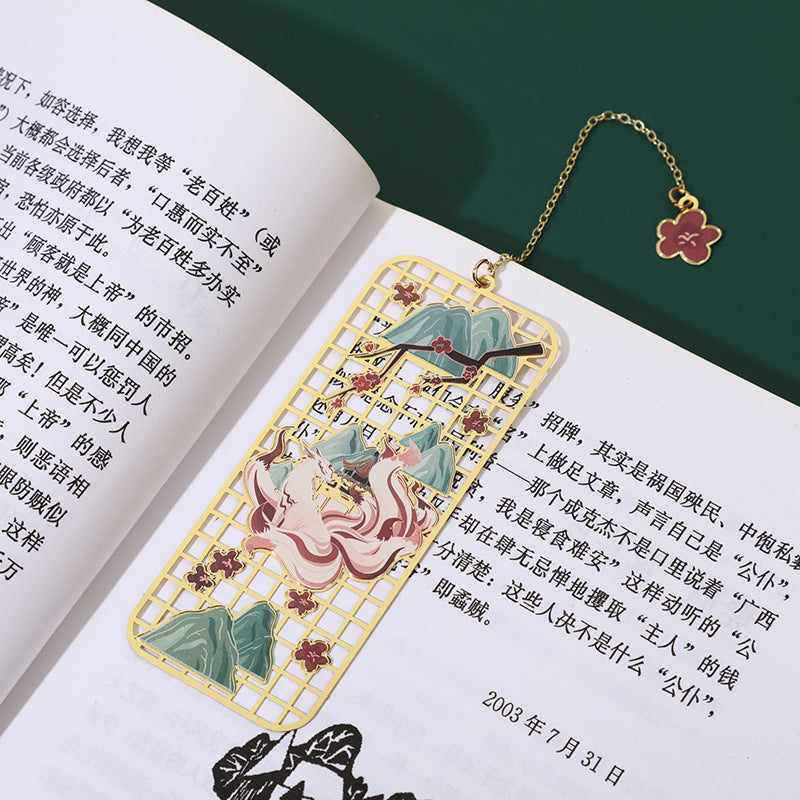 Buddha Stones Elk Koi Fish Crane Nine-Tailed Fox Metal Brass Hollow Bookmark Bookmarks BS 9