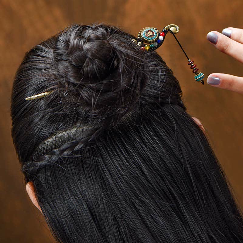 Buddha Stones Tibetan Turquoise Agate Protection Hairpin Decorations Hairpin BS 5