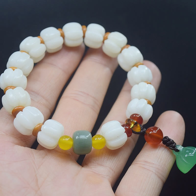 Buddha Stones Natural Bodhi Seed Red Agate Bodhi Calm Harmony Engraved Pumpkin Bead Lotus Bracelet Bracelet BS 3