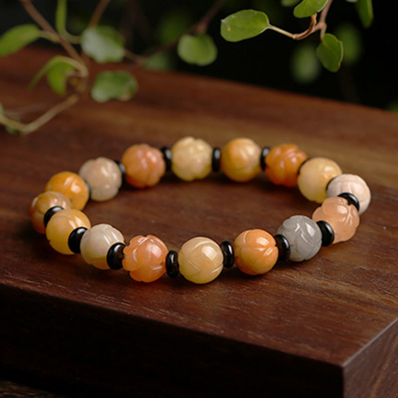 Buddha Stones Golden Silk Jade Lotus Wealth Luck Bracelet Bracelet BS 5