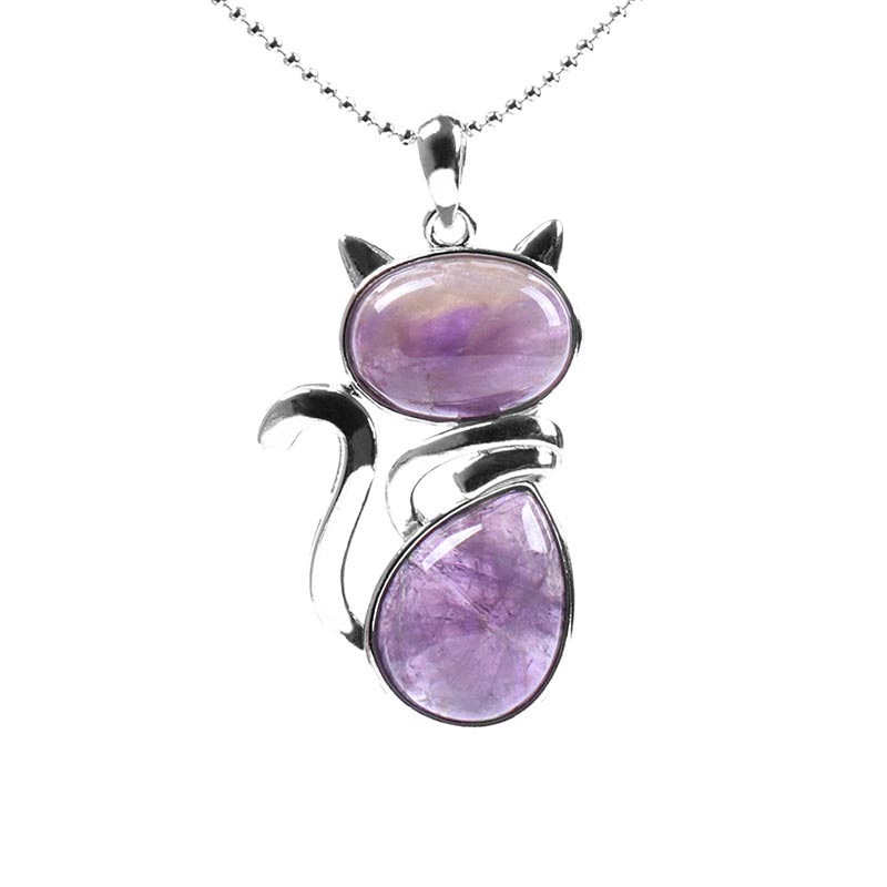 Buddha Stones "All the best for Calm and Wisdom" Cat Amethyst Necklace Includes Gift Message Card - image 1