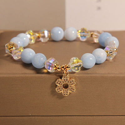 Buddha Stones Natural Aquamarine Flower Healing Crystal Bracelet Bracelet BS Aquamarine Bracelet(Wrist Circumference: 14-16cm)