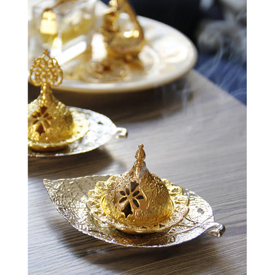 Buddha Stones Tibetan Gold Mini Leaf Coaster Meditation Incense Burner Incense Burner BS 18