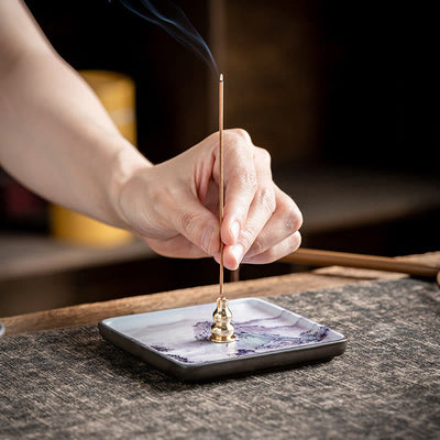 Buddha Stones Mountain Lake Flower Leaf Healing Ceramic Plate Tray Stick Incense Burner Decoration Incense Burner BS 4