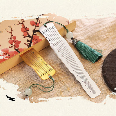 Buddha Stones Classical Musical Instruments Pipa Guzheng Guqin Ruan Metal Bookmarks Tassel With Gift Box Bookmarks BS 25