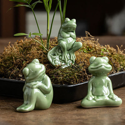 Buddha Stones Mini Small Meditation Lotus Resting Frog Ceramic Wealth Luck Home Tea Pet Figurine Decoration Decorations BS 1