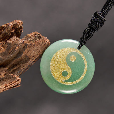 Buddha Stones Various Crystal Amethyst Tiger Eye Green Aventurine Yin Yang Spiritual Necklace Pendant Necklaces & Pendants BS Green Aventurine