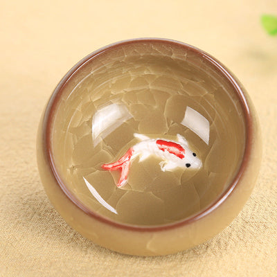 Buddha Stones Cute Koi Fish Ceramic Teacup Kung Fu Tea Cup Bowl 45ml Cup BS Golden Koi Fish 6.1cm*3cm*45ml