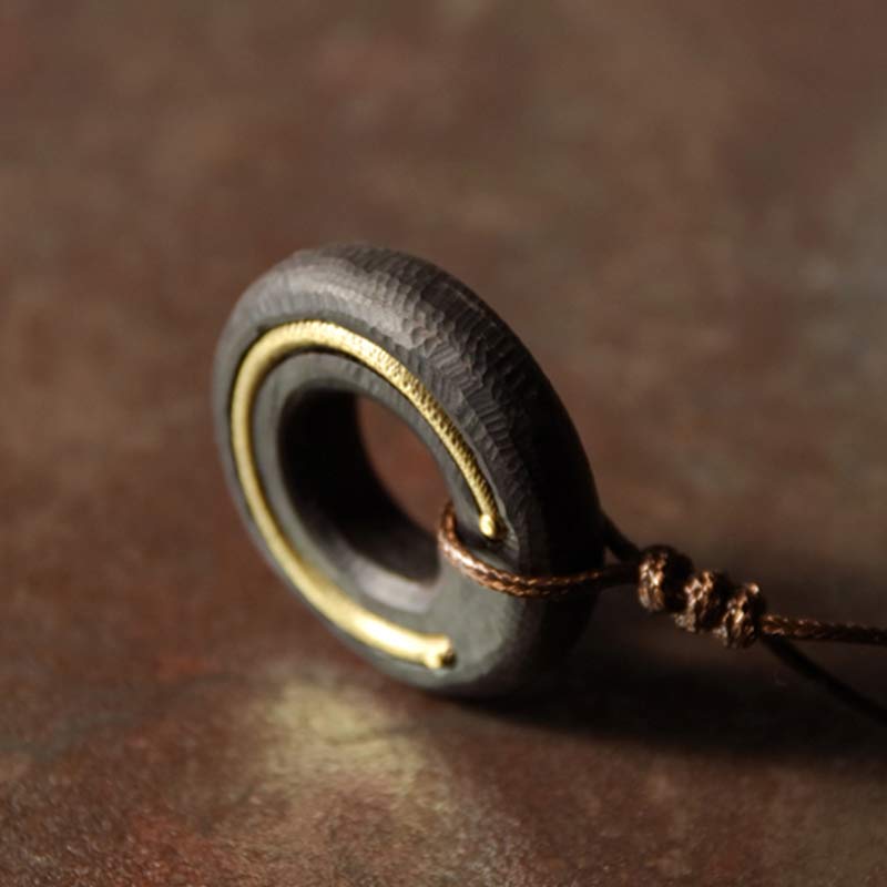 Buddha Stones Zen Circle Ebony Wood Peace Calm Necklace Pendant Necklaces & Pendants BS 9