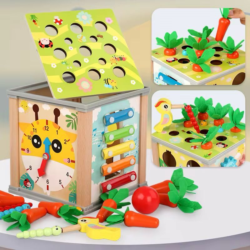 9-in-1 Montessori Wooden Activity Cube – Fine Motor, STEM and Sensory Learning Toy