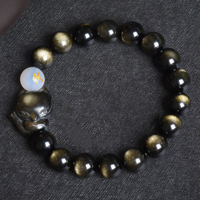 Buddha Stones Natural Rainbow Obsidian Gold Sheen Obsidian Silver Sheen Obsidian Fox Healing Bracelet Bracelet BS 11