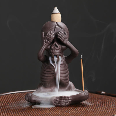 Buddha Stones Little Skull Ghost Purple Clay Backflow Smoke Fountain Peace Incense Burner Decoration Incense Burner BS Little Ghost/Don't Look