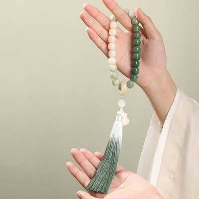 Buddha Stones Natural Gradient Bodhi Seed Fortune Money Bag Lotus Wisdom Tassel Wrist Mala Wrist Mala BS 10