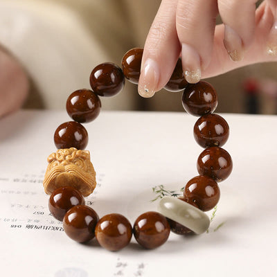 Buddha Stones Purple Bodhi Seed Dancing Lion Wisdom Bracelet Bracelet BS 11