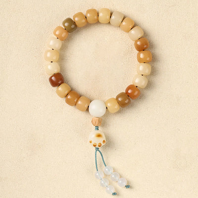 Buddha Stones Natural Bodhi Seed The Lord of the Corpse Forest Om Mani Padme Hum Wisdom Bracelet Bracelet BS Bodhi Seed&Cat Claw Tassel